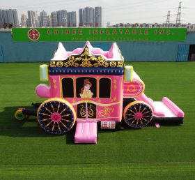 T5-672 Disneyland Pink Princess Car Combinación de actividades de trampolín y fiesta de tobogán