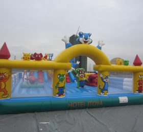 T6-111 Parque de atracciones inflable gigante con trampolín de gato azul