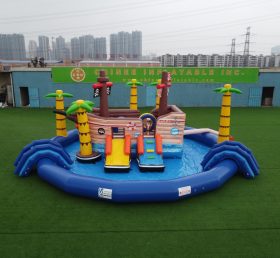 T6-607 Tema pirata Parque acuático móvil Piscina inflable con tobogán, adecuado para actividades de fiestas infantiles