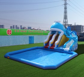 Pool2-731 Deslizador inflable de ballena con piscina