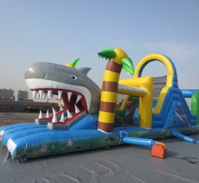 T7-571 Juego de deportes inflables de carrera de obstáculos de tiburón