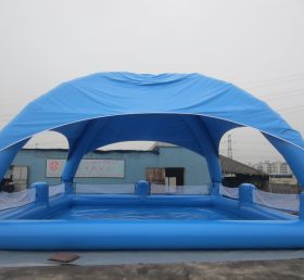 Pool2-558 Gran piscina azul inflable con tienda de campaña