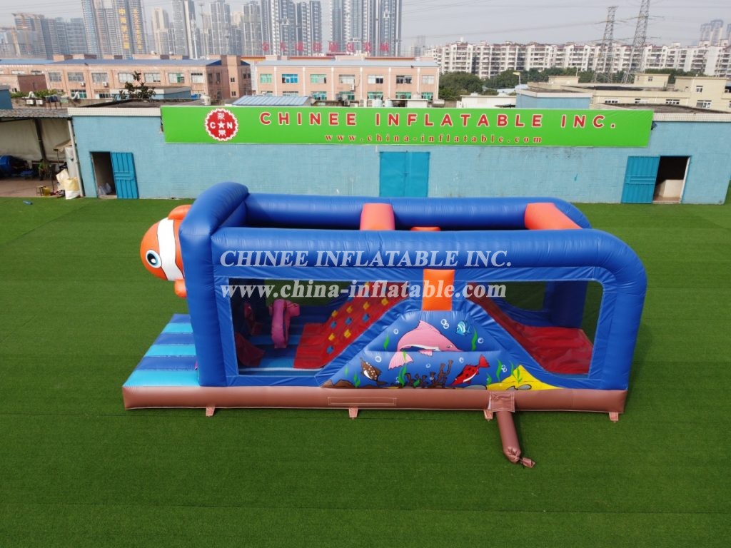 T7-1248 Undersea Clownfish Inflatable Kids Marine Themed Obstacle Course With Slide