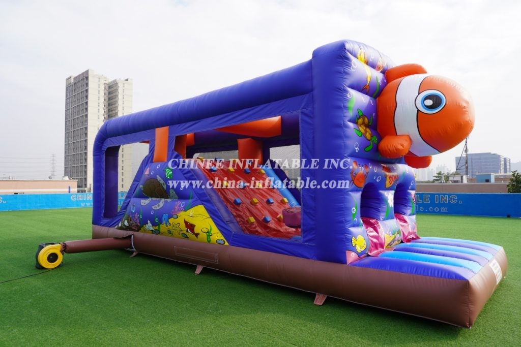T7-1248 Undersea Clownfish Inflatable Kids Marine Themed Obstacle Course With Slide