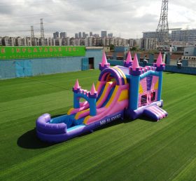 T8-3344 Castillo inflable combinado con actividades de fiesta al aire libre con tobogán acuático de dos carriles Castillo de salto infantil